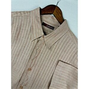 Sobrino Button Up Linen Blend Shirt Mens XL Embroidered Resort Coastal Brown